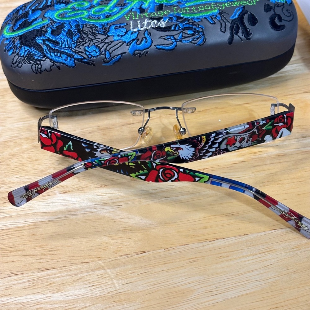 Ed Hardy EHL808 Lites Eyeglasses Unisex 51-18-140 Black Rimless Tattoo